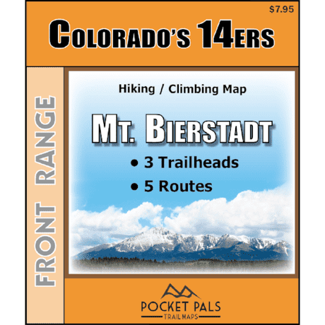 A hiking/climbing map for Mount Bierstadt, one of Colorado's Fourteeners. It is located in the Front Range.
