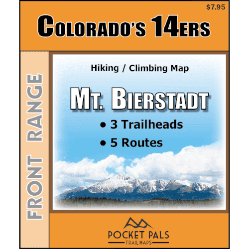A hiking/climbing map for Mount Bierstadt, one of Colorado's Fourteeners. It is located in the Front Range.