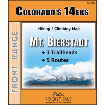 A hiking/climbing map for Mount Bierstadt, one of Colorado's Fourteeners. It is located in the Front Range.