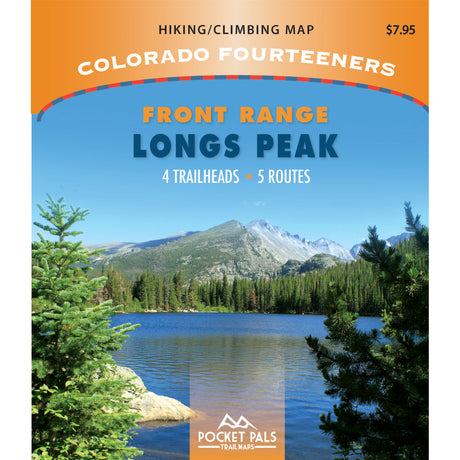 A hiking/climbing map for Longs Peak, one of Colorado's Fourteeners. It is located in the Front Range.